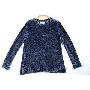 Orvis Sweater Women Size S Small Plush Tight Knit Heavy Blue Velour Soft Casual
